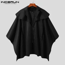 

INCERUN Tops 2021 Bat Cloak Fashion Men Leisure Streetwear Wear Trench Male Solid Color Loose Comeforable Zipper Cape Coat S-5XL