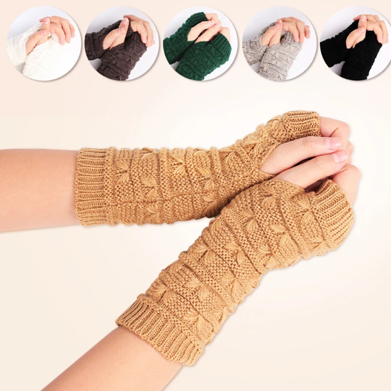 Women Button Knitted Mitten Long Gloves Autumn Winter Wool Arm Warmers Mangas Fingerless Gloves Guantes Tactical Gloves