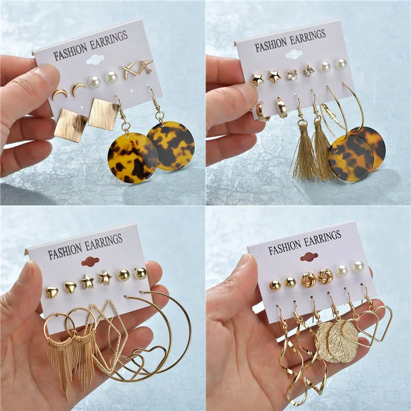 

LETAPI Tassel Acrylic Earrings For Women Bohemian Earrings Set Big Geometric Stud Earring Brincos Female DIY Fashion Jewelry