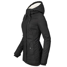 Office Ladies Retro Causal Loose Parkas Outwear Cotton Padded Jacket Black Women Solid Hood Fur Warm Winter Coat Plus Size S-4Xl