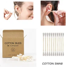100 шт./упак. двойной головкой бамбук ватным тампоном для взрослых для макияжа ватные палочки Пластик-бесплатно деревянные палочки для носа, чистка ушей медицинские инструменты