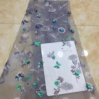 

(5yards/pc) High quality African French net lace fabric with very beautiful sequins embroidery and beads for party dress FZX039