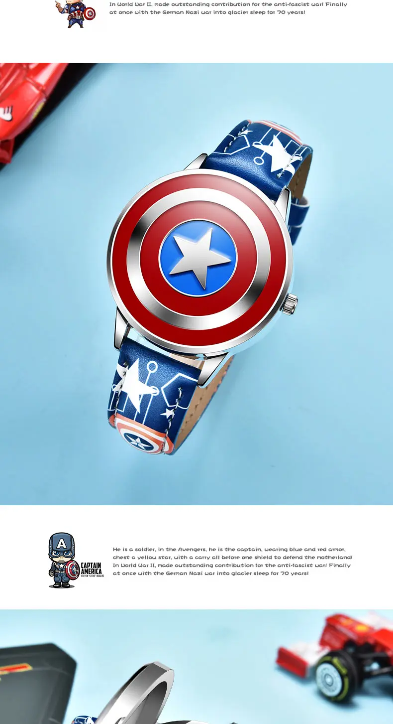 Marvel Мстители Капитан Америка детская раскладушка искусственной кожи Водонепроницаемый Дети Кварцевые металлический корпус часов disney 81032