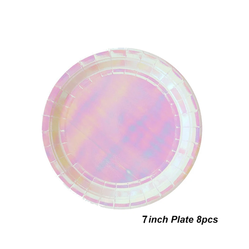 Розовое золото одноразовые наборы посуды бумажные тарелки/стаканчики/соломинки радужные Свадебные украшения для дня рождения вечерние принадлежности - Цвет: 7inch plate 8pcs