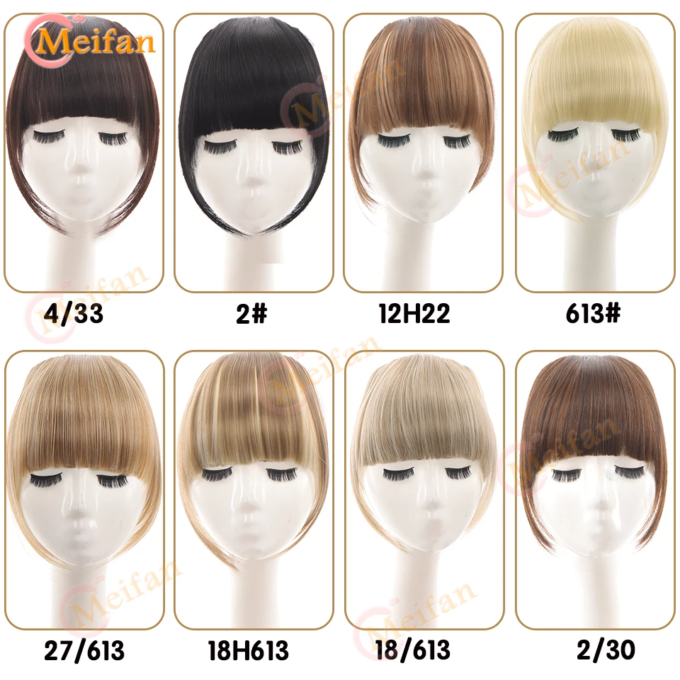 MEIFAN Clip in Hair Bangs Extension Hairpiece Synthetic Natural Fake Bang Hair Piece Air Bangs Clip on Bangs Black Brown
