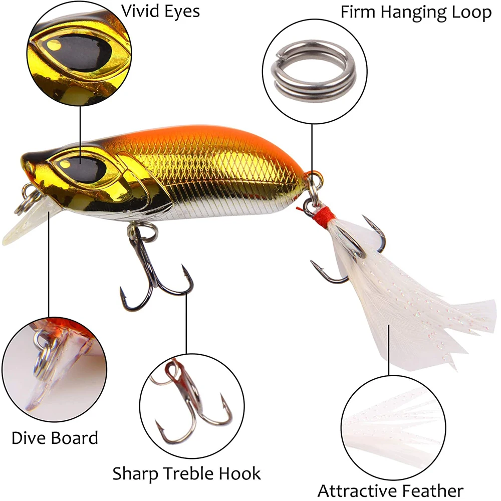 7 Stück Bass Fishing lockt Kurbel köder Kunst köder mit Feder Drillings haken Hecht forellen köder Troll ing Salzwasser Angel gerät – Detail 4
