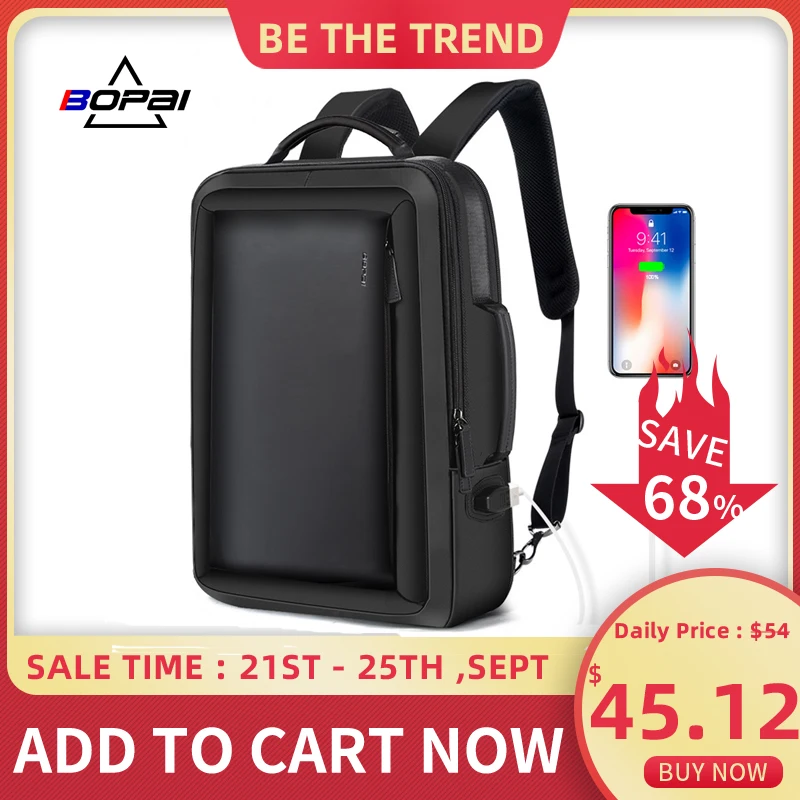 BOPAI Men Backpack Enlarge Anti theft Laptop Backpack for 15.6 Inches USB External Charge Multifunction Business Backpack Men