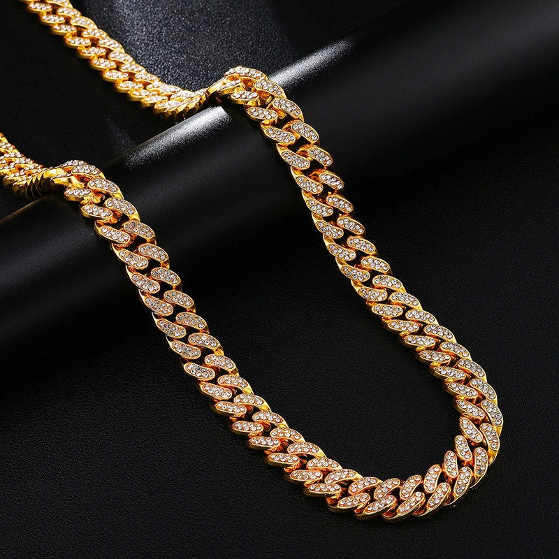 US7, 13 мм, кубинское звено, цепочка, ожерелье, s браслеты, Iced Out, украшение с прозрачными стразами, хип-хоп ожерелье для мужчин, ювелирное изделие
