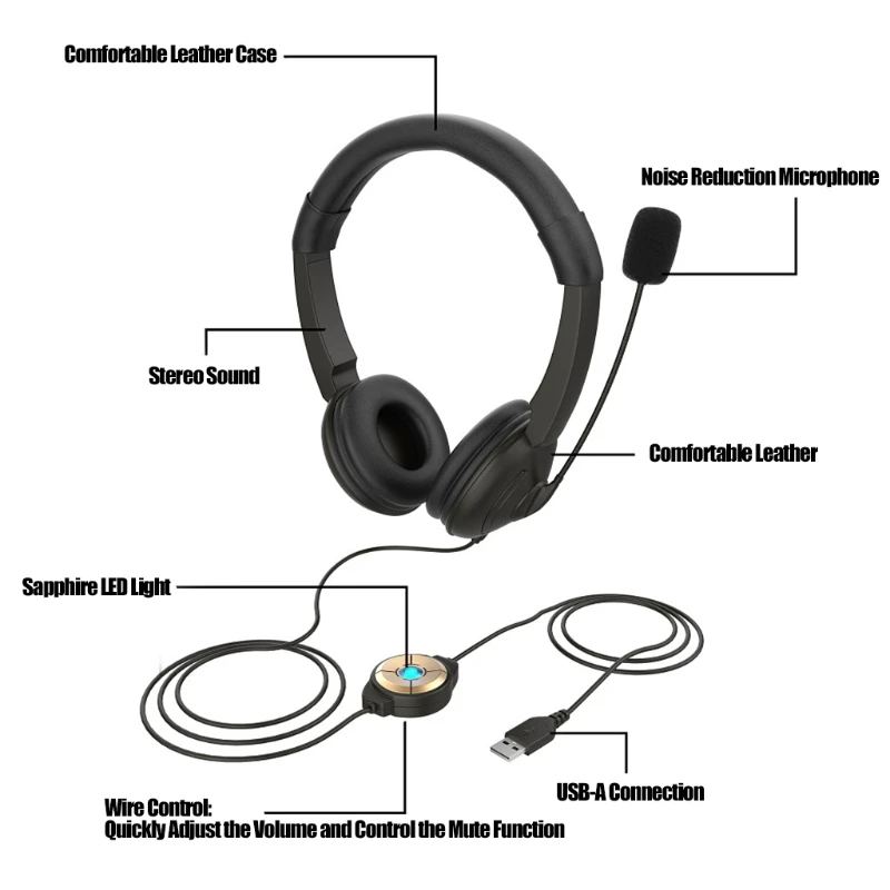

Telephone Traffic Headset USB Noise Cancelling Headset Gaming Computer Learning Headphone With Adjustable Microphone Volume