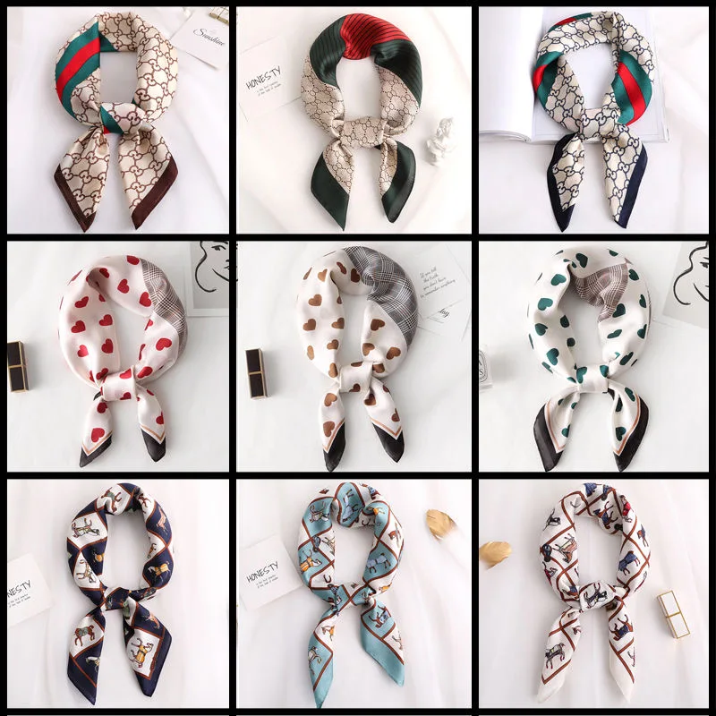 

2020 New Style Square scarf lady stewardess silk scarf thin collar turban scarf 70cmX70cm