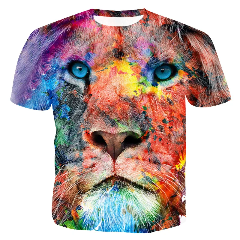 

New Pattern Fashion Man Trend 3D Digital Printing Leisure Time Short Sleeve Male T Shirt Lion Pattern Short Casual