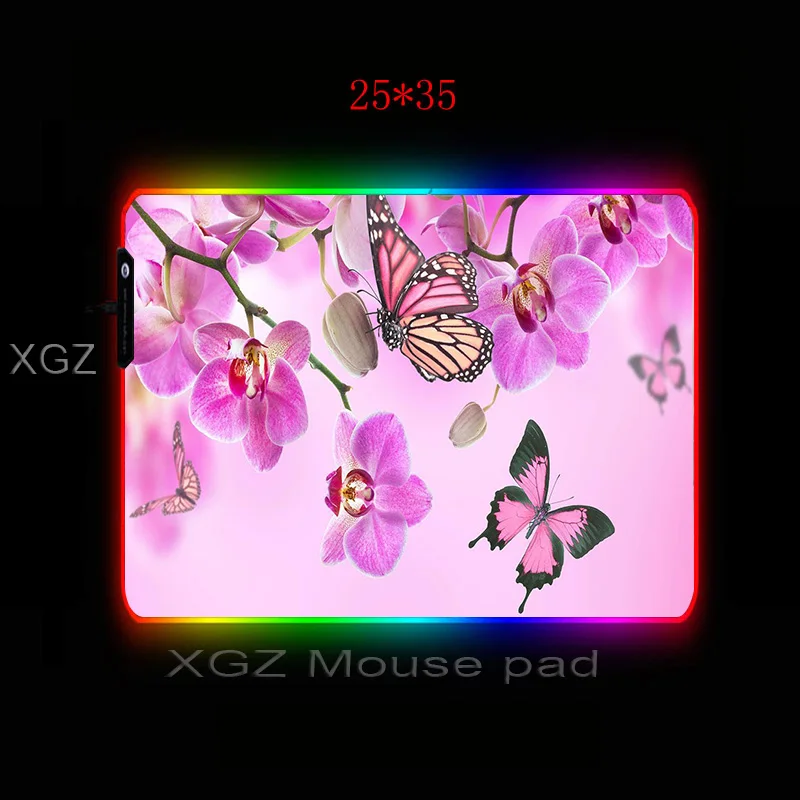  XGZ Rose Pink Butterfly Large Game Flower RGB Mouse Pad Lock Edge Keyboard Mousepad Gaming Table Mo