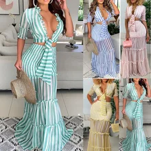 Aliexpress - New Women Clothing Stripes Two Piece Dress Sets Suits Off Shoulder Long Sleeve Top And Long Maxi Skirt Set For Travelling Beach