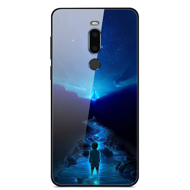 Небесно-голубой Для Meizu M8 чехол из закаленного стекла силиконовый бампер звезды Планеты окрашенный жесткий чехол для Meizu M8 чехол Coque на MeizuM8 M 8 8 M чехлы - Цвет: Небесно-голубой