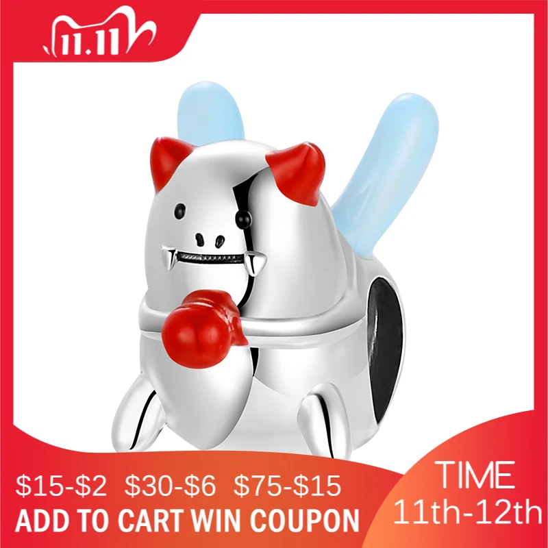 

100% Authentic 925 Sterling Silver Monster Elf Cute insect Beads charms fit Charm DIY Bracelet Jewelry making