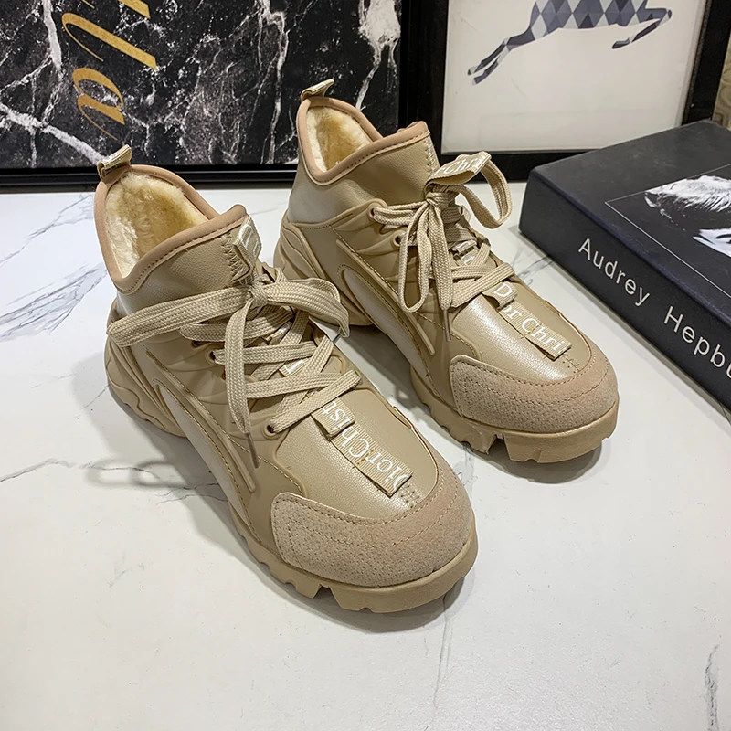 

Winter New Women Chunky Sneakers Plus Plush Warm Platform Sneakers Casual Dad Shoes Female vulcanized shoes