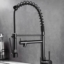 

Kitchen Faucets Brush Brass Faucets for Kitchen Sink Single Lever Pull Out Spring Spout Mixers Tap Hot Cold Water