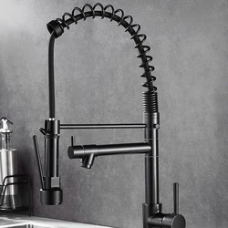 Kitchen Faucets Brush Brass Faucets for Kitchen Sink Single Lever Pull Out Spring Spout Mixers Tap Hot Cold Water