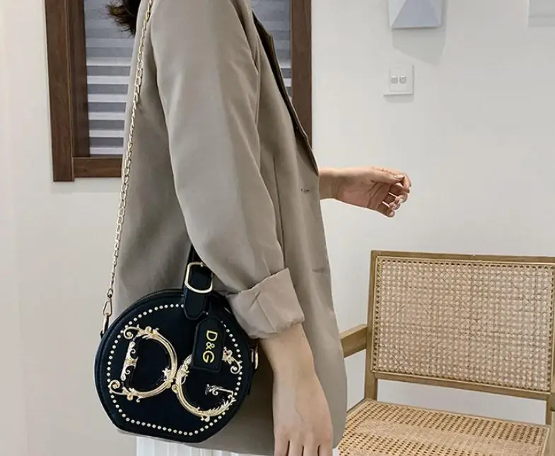 Новая модная женская маленькая круглая сумка на цепочке, ручная косая сумка, сумка 10