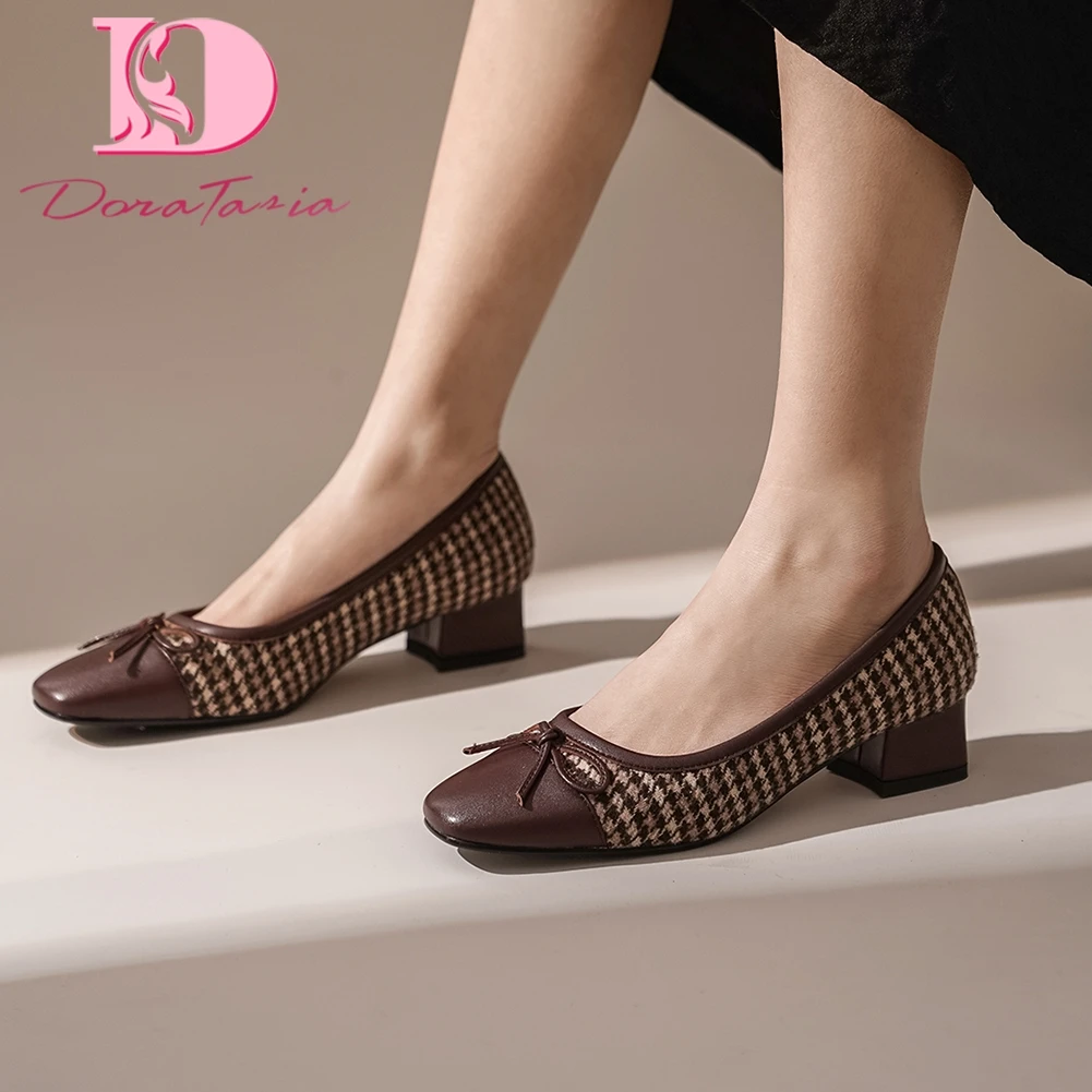 

Doratasia Hot New Design Genuine Cow Leather Mix Color Comfortable Pumps Woman Shoes Slip On Bowtie Shoes Women Pumps Female