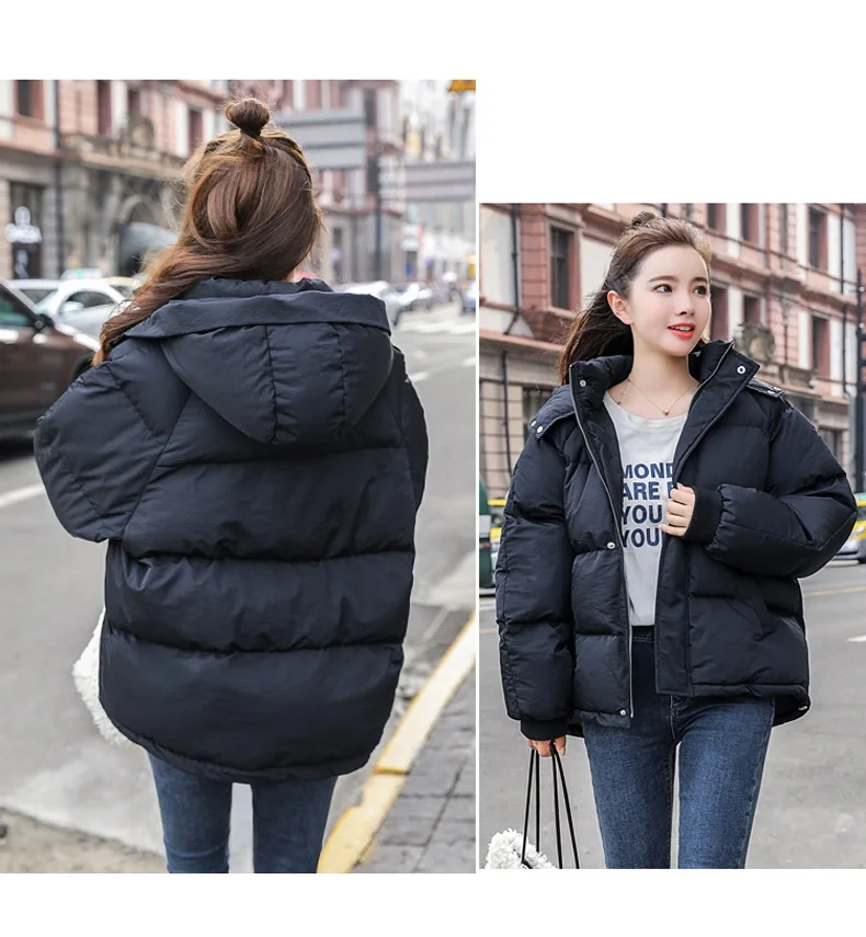 Модная новая осенне-зимняя куртка женская куртка с капюшоном короткая тонкая однотонная парка на молнии теплая Студенческая зимняя верхняя одежда