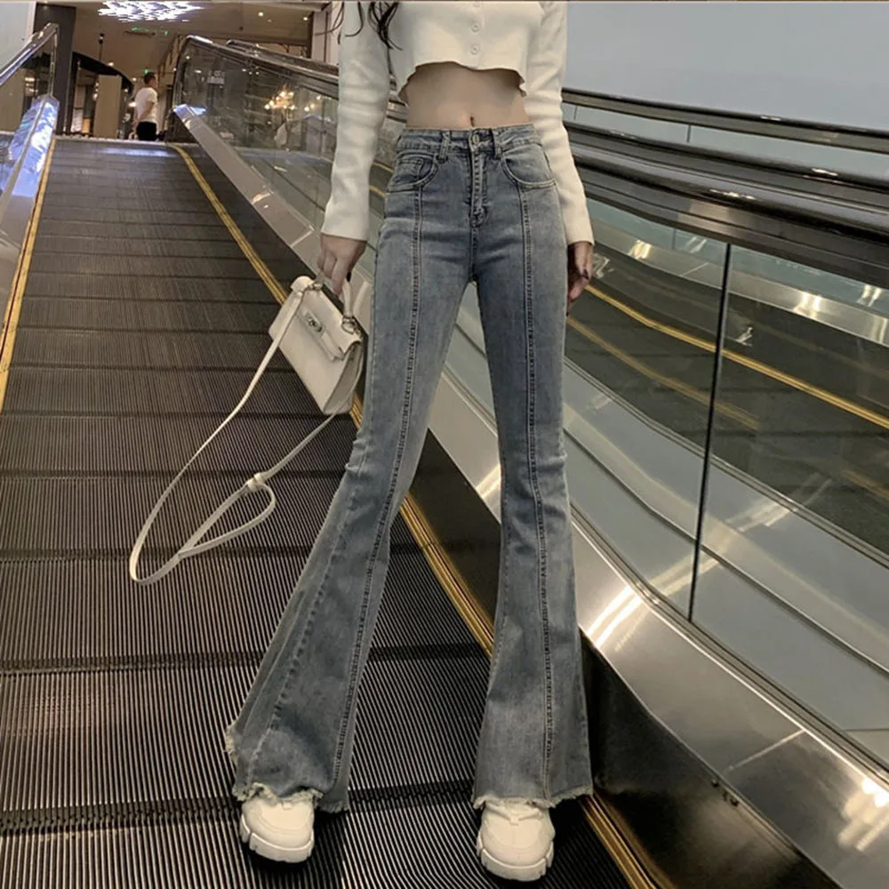 Light Blue Straight Jeans Women Spring 