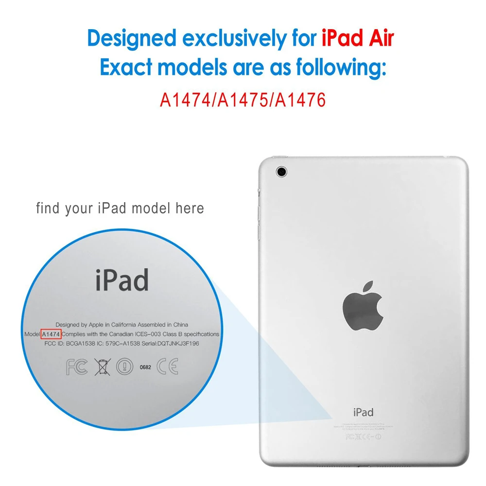 Чехол для iPad Air 1 iPad 5 9," A1474, A1475, A1476, ультратонкий из кожи ПУ и ТПУ Мягкий силиконовый чехол, умный чехол для автоматического сна/пробуждения