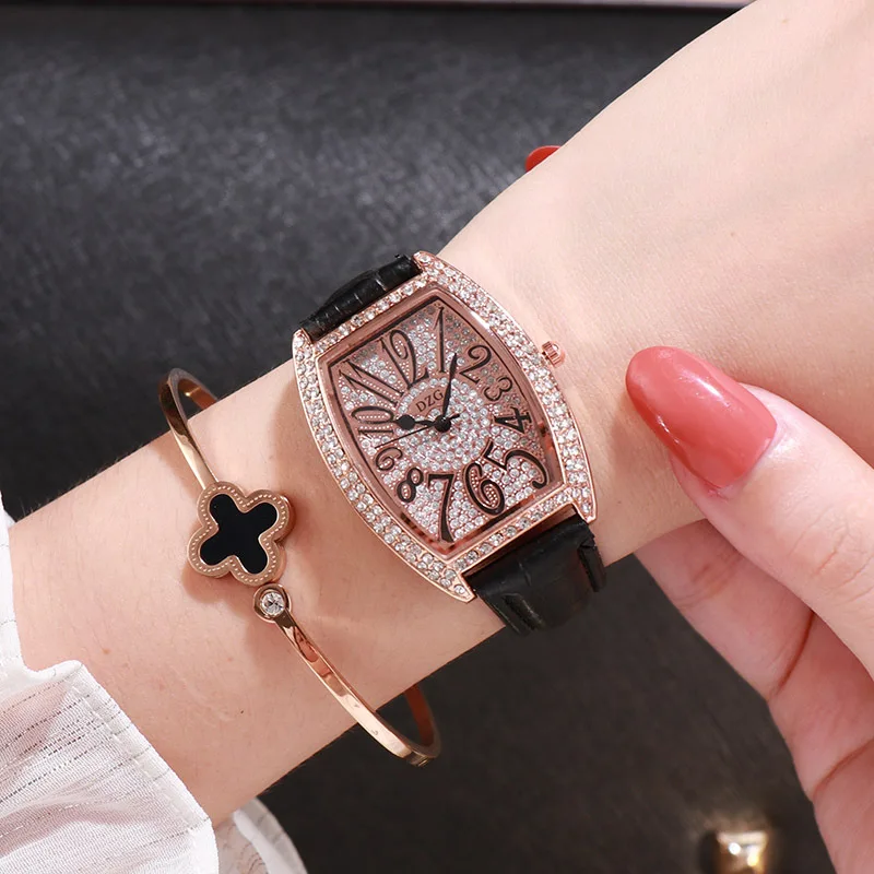Black Color Bracelet Роскошные часы с бриллиантовым браслетом из розового золота для женщин, модные женские часы с кристаллами, аналоговые кварцевые наручные часы relogio feminino - Цвет: Black Color Bracelet