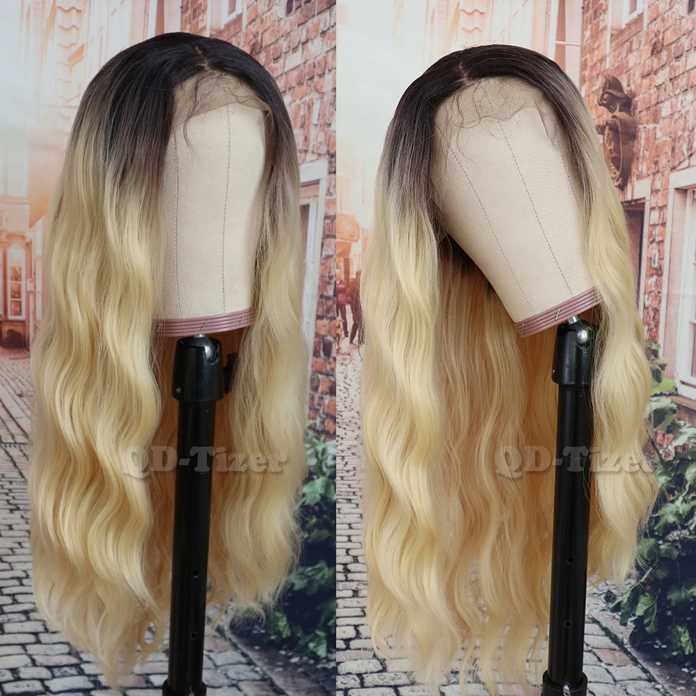 1bT613 QD-Tizer 13*4 водяная волна синтетические волосы Ombre Цвет бесклеевые синтетические термостойкие синтетические парики с волосами младенца - Цвет: 1bT613