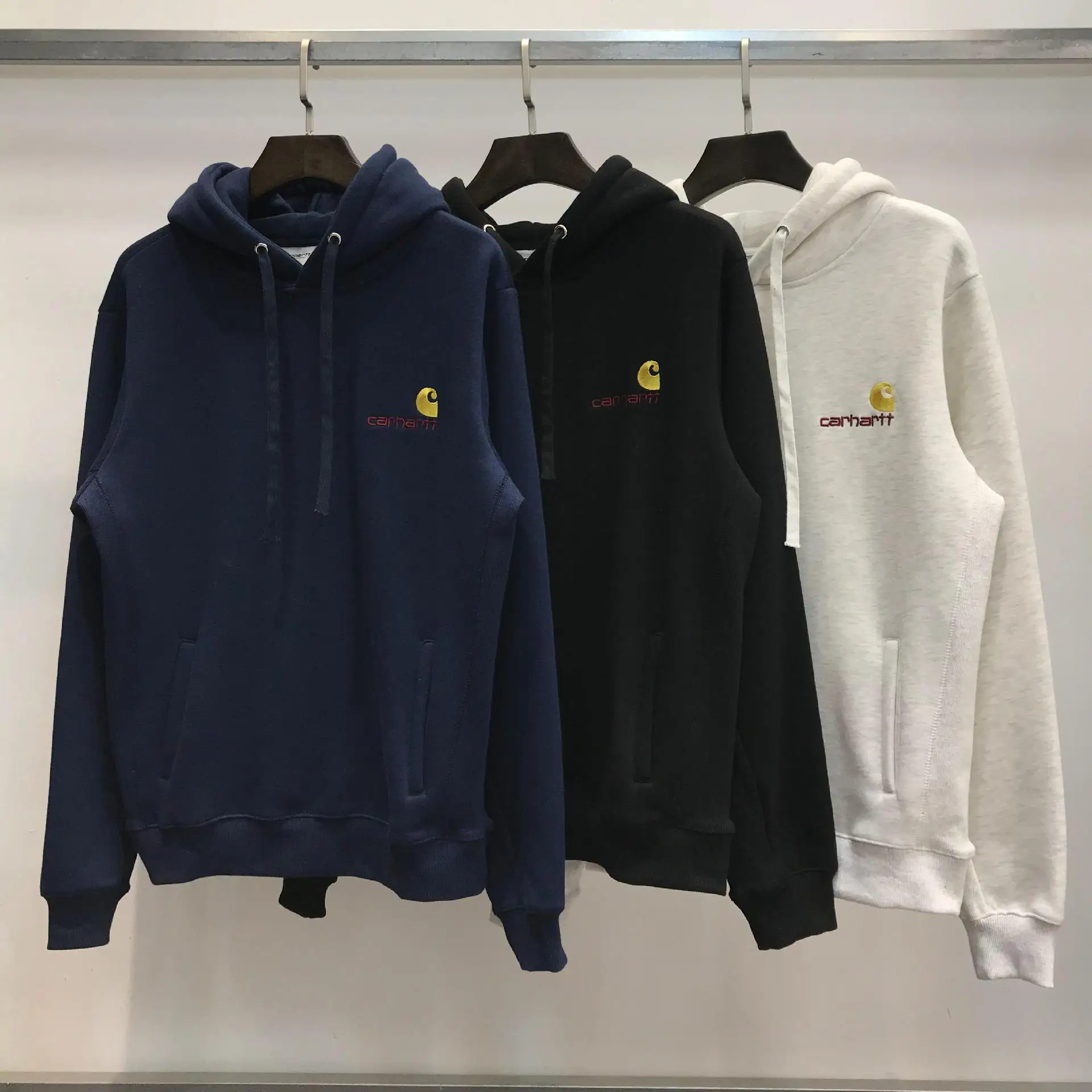 

2019 Autumn And Winter New Style Carhartt Hooded plus Velvet Logo Embroidered Wei Couples Loose-Fit MEN'S Coat Tops