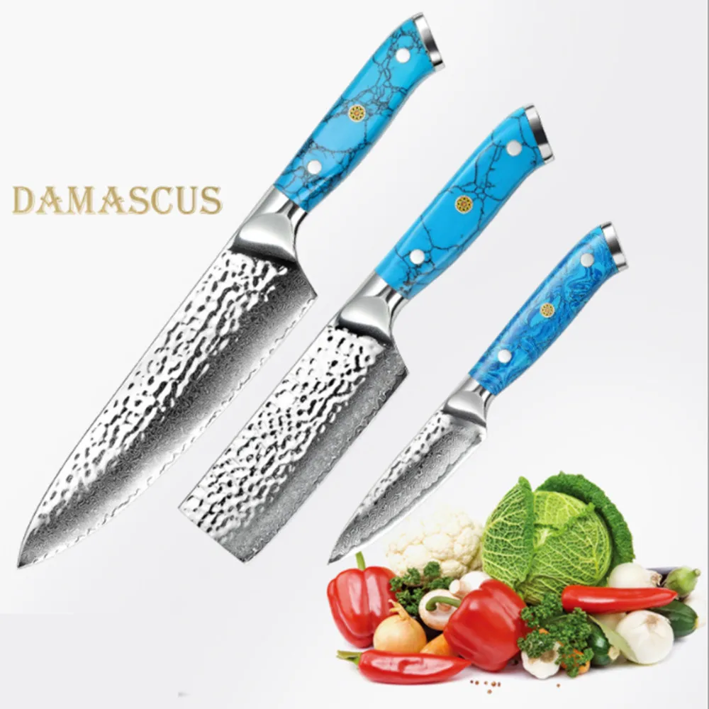 3 шт. набор ножей из дамасской стали 67 слоев японской vg10 Chef Santoku кухонные