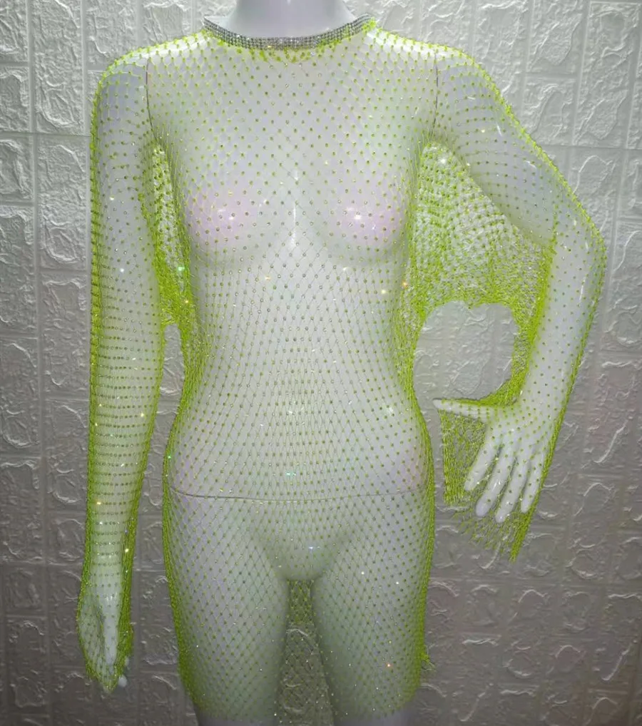 VIKINII Long Sleeve Hollow Summer Beach Crystal Dress 2020 Sexy Women Cover Ups Rhinestone Dresses Gold Beach Female Cover Ups