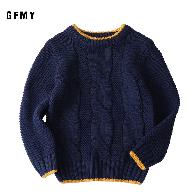Navy GFMY/осенне-зимний модный однотонный свитер с круглым воротником для мальчиков; хлопковый пуловер; свитер; модная верхняя одежда для детей; одежда От 2 до 12 лет - Цвет: Navy