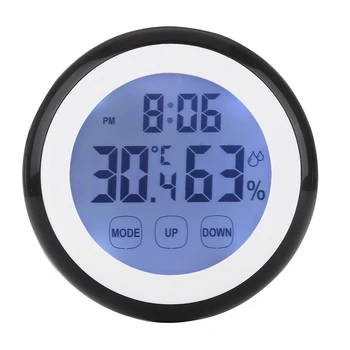 

Mutifunctional Round Touch Thermometer HouseHold Hygrometer Alarm Clock Home Electronic Temperature Humidity Measuring Device