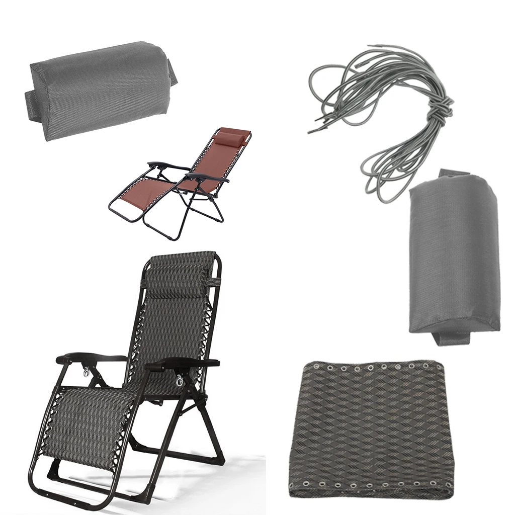 Folding Sling Chairs Removable Cloth + Head Pillow & Laces Kit for Sun Lounger