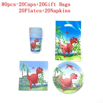 

50/80pcs/lot Cartoon Dinosaur Disposable Tableware set Paper Napkins Gift Bags Cups Plates Baby Shower Birthday Party Decoration