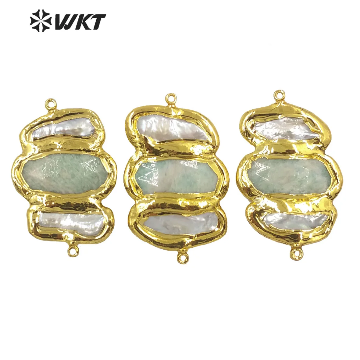 WT-JP248 Wholesale Triple Stone Mix Pearl Design Fashion Women Double Loops Gold Electroplated Connectors For Necklace ACC