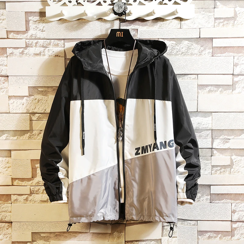 

Autumn New Jacket Men Fashion Contrast Color Casual Sportswear Hooded Jacket Man Streetwear Wild Hip Hop Loose Bomber Jacket