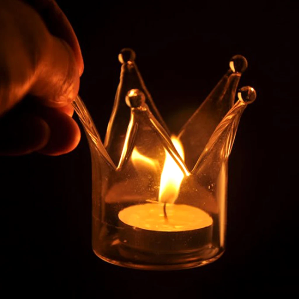 

Wedding Decoration Romantic Crown Designed Glass Tea Light Candle Holder Home Decor Party Candlestick, Desktop Ornaments