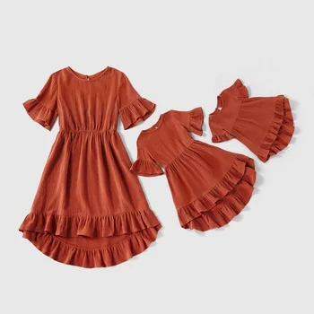 

Ruffled Irregular Dresses Mother Daughter Mommy and Me Macthing Clothes Outfits Family Look Mom Mum Mama Baby Women Girls Dress