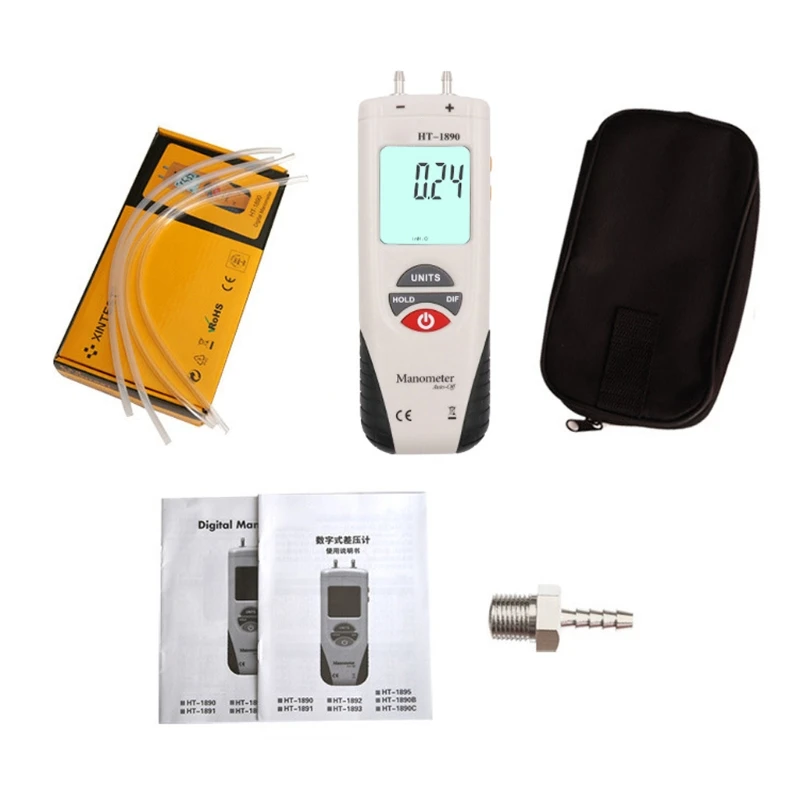 

HT-1890 Digital Manometer, Dual Port Air Pressure Meter Pressure Gauge Gas Teste
