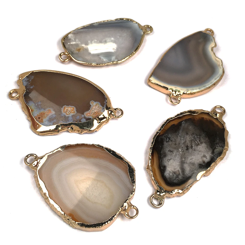 

1PC Natural Stone Agates Connector Pendants Grey Agates Double Hole Charms for Jewelry Making DIY Bracelet Earring Necklace