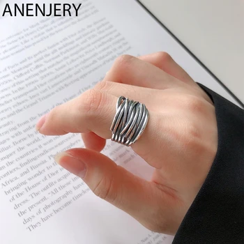 

ANENJERY Mutil-layer Handmade Woven Twine 925 Sterling Thai Silver Ring Adjustable Size Ring For Women Jewelry S-R600