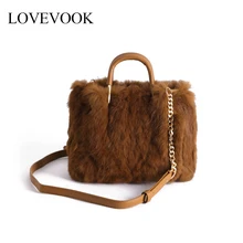 LOVEVOOK женская сумка с верхней ручкой из натурального кроличьего меха, сумки через плечо для дам с цепочкой, женская сумка на плечо для зимы