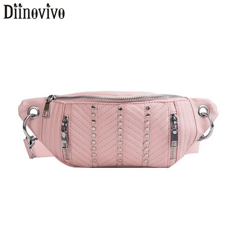 

DIINOVIVO Rivet Waist Bag Leather Fanny Packs For Women Fashionable Chest Bag Women Bum Banana Bags Female Waist Packs WHDV1079