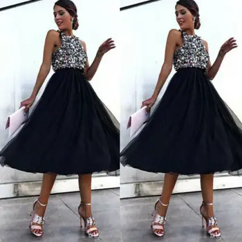 

2020 New Fashion Sexy Women Ladies Formal Wedding Sequins Bridesmaid Party Ball Prom Gown Tulle Dress