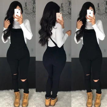 

Women Sleeveless Pockets Jumpsuits Overalls Fashion Strappy Long Slim Hole Pants Bib Trousers