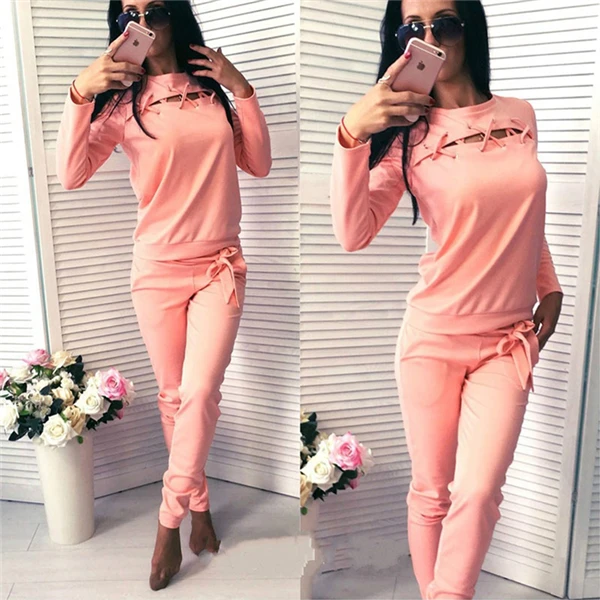 red lingerie set Women Spring Autumn Casual Solid Fitness Set Long Sleeve Hoody Long Pants Women Tracksuit Sportswear white two piece set