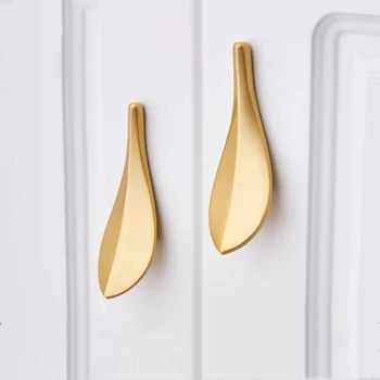 

1 Pcs Nordic Style Leaf Shaped Cabinet Knob Door Pulls Solid Brass Gold Handles Knob Furniture Hardware