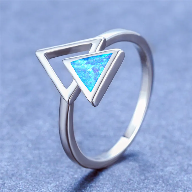 Минималистичное женское голубое белое треугольное кольцо с опалом модное серебряное кольцо для свадьбы классические праздничные обручальные кольца для женщин